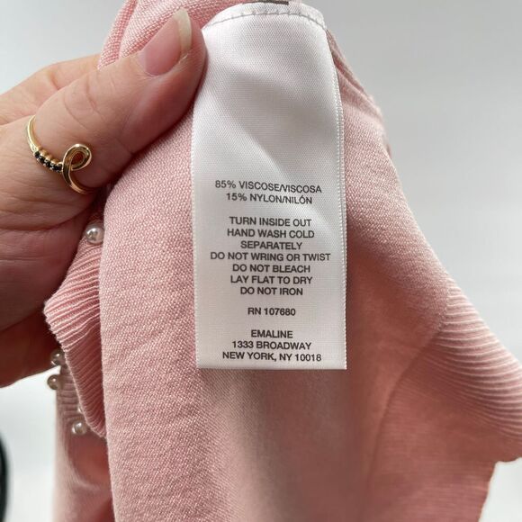 EMALINE pearl beaded pink blush lightweight sweater large EUC - Picture 6 of 10
